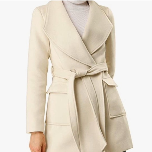 Allegra K Shawl Collar Cream Coat With Removable Belt Women’s L - Picture 1 of 8
